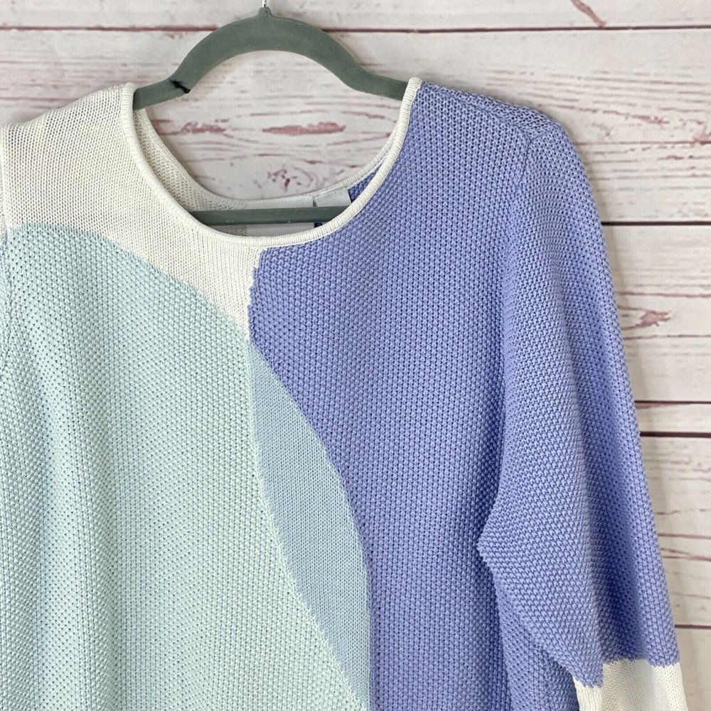 Liz Claiborne Women's White Colorblock 100% Cotton 3/4 Sleeve Sweater Size 1X - Picture 2 of 10